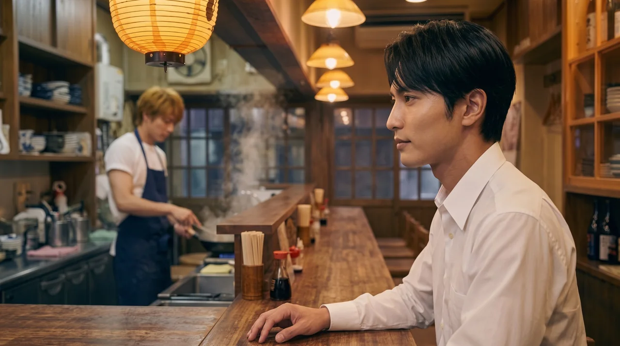 定食屋のカウンター。奥から2番目が、いつもの席
